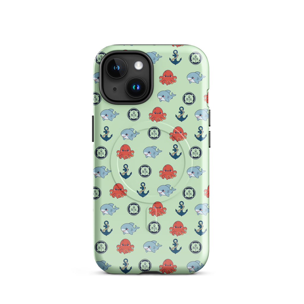 Phone case with nautical pattern featuring baby octopuses, anchors, and baby shark