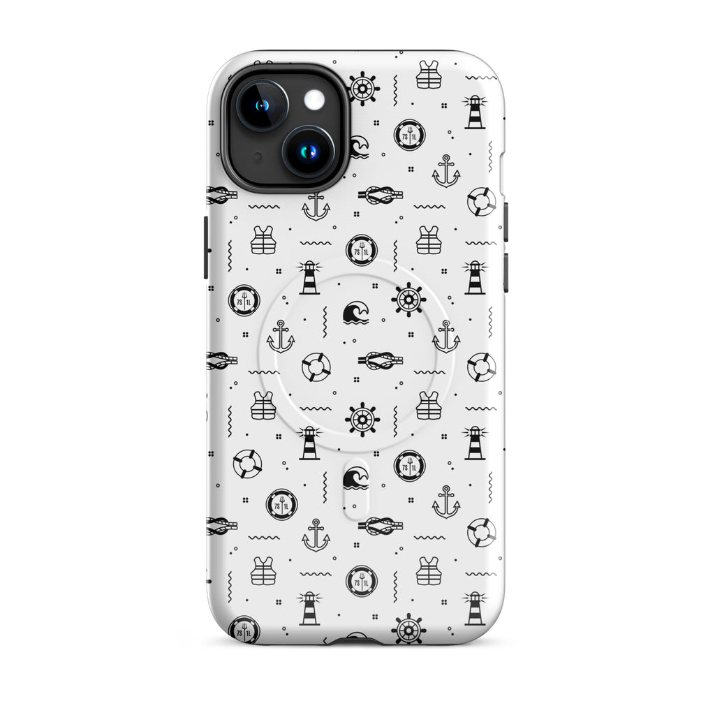 iPhone case in white with black maritime pattern