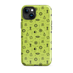 IPhone case with black pattern on a lemon green background
