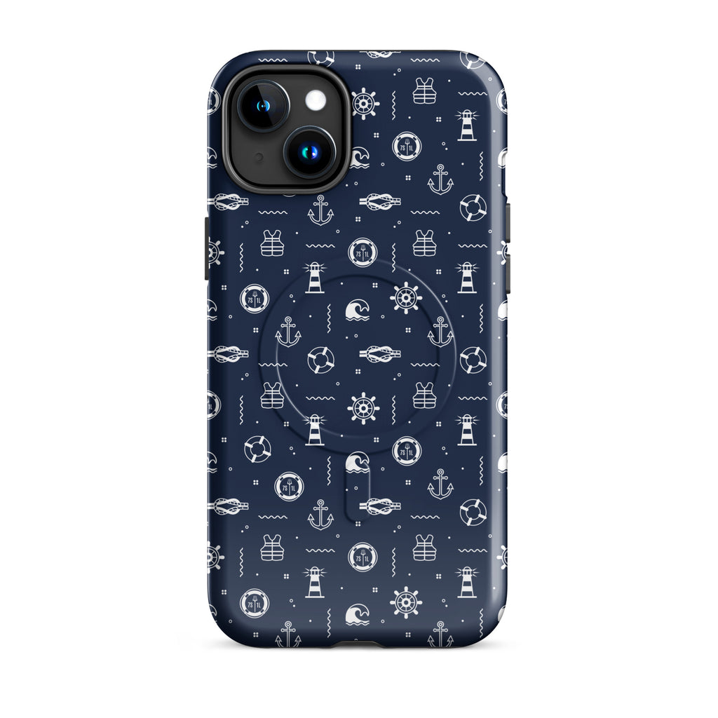Phone case with nautical pattern on a blue background