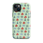 Phone case with nautical pattern featuring baby octopuses, anchors, and baby shark
