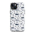 iPhone case with navy lexury nautical pattern on a white background