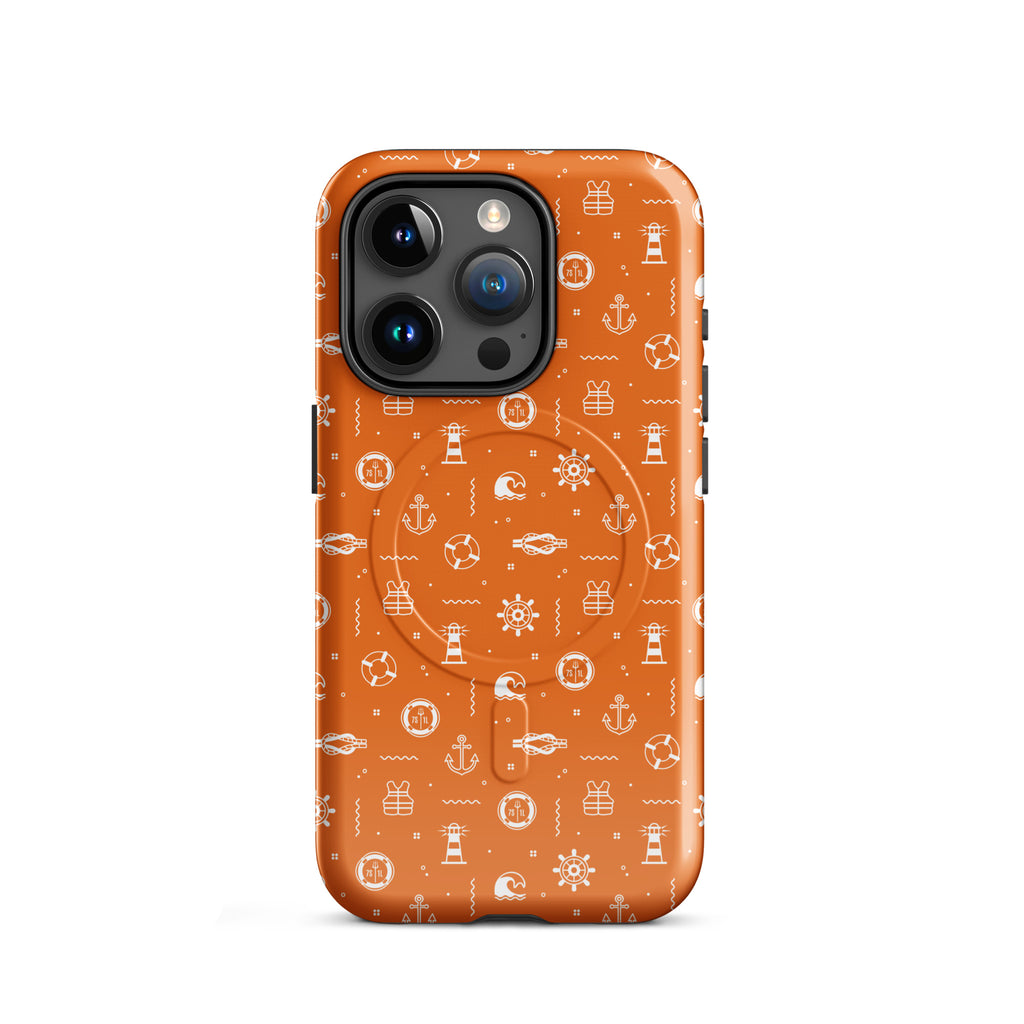 Phone case with maritime pattern on an orange background