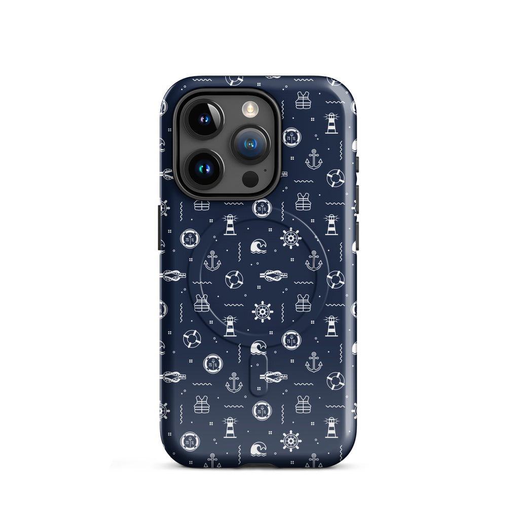 Phone case with nautical pattern on a blue background