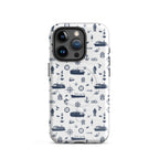iPhone case with navy lexury nautical pattern on a white background