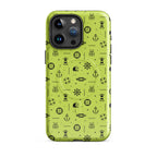 IPhone case with black pattern on a lemon green background