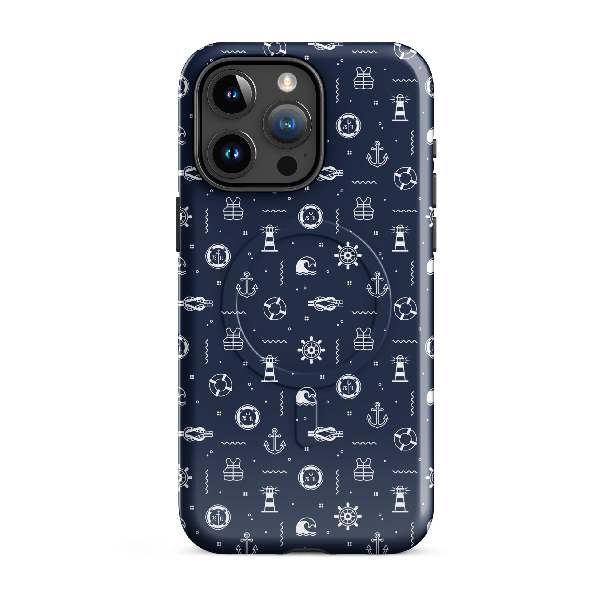 Phone case with nautical pattern on a blue background