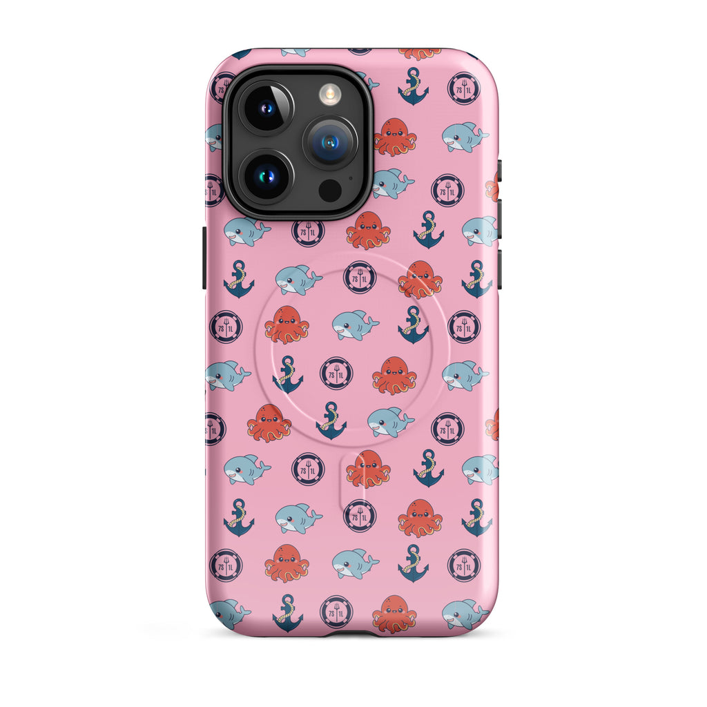 iphone case in pink with baby octopus and baby shark