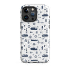 iPhone case with navy lexury nautical pattern on a white background