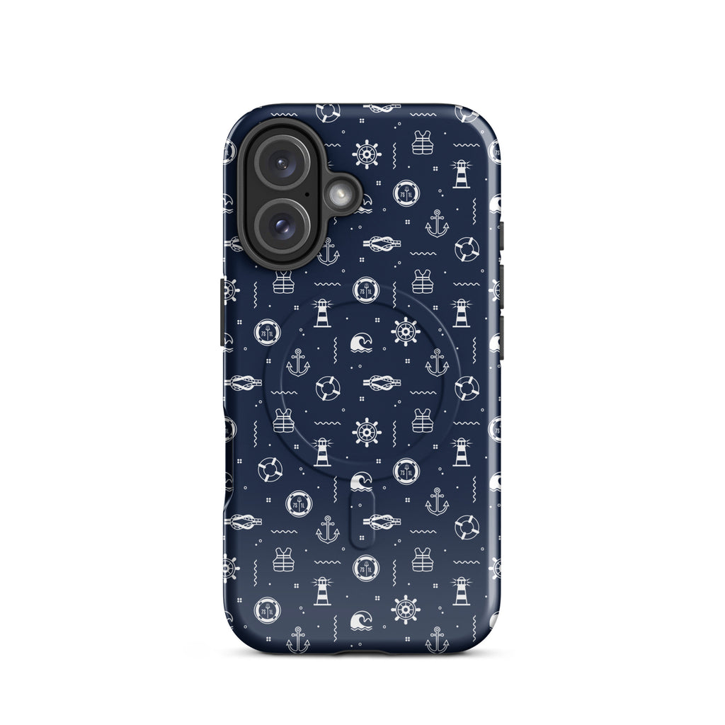 Phone case with nautical pattern on a blue background