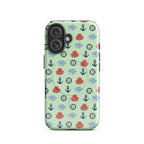 Phone case with nautical pattern featuring baby octopuses, anchors, and baby shark