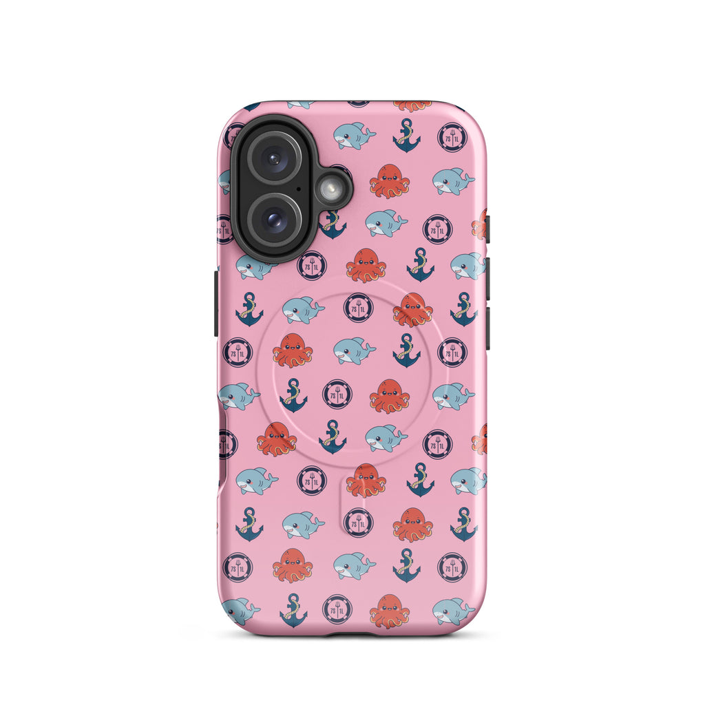 iphone case in pink with baby octopus and baby shark