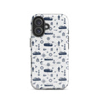 iPhone case with navy lexury nautical pattern on a white background
