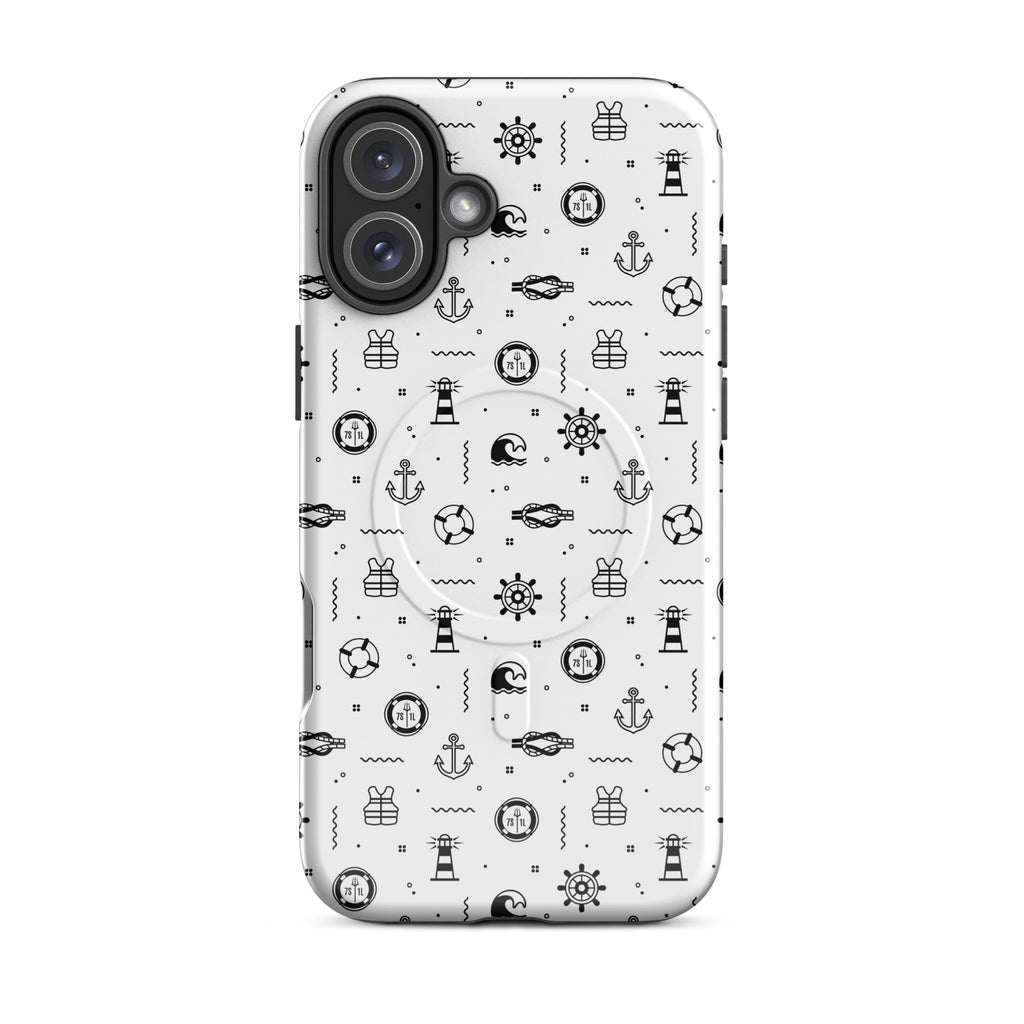 iPhone case in white with black maritime pattern