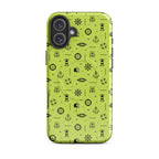 IPhone case with black pattern on a lemon green background