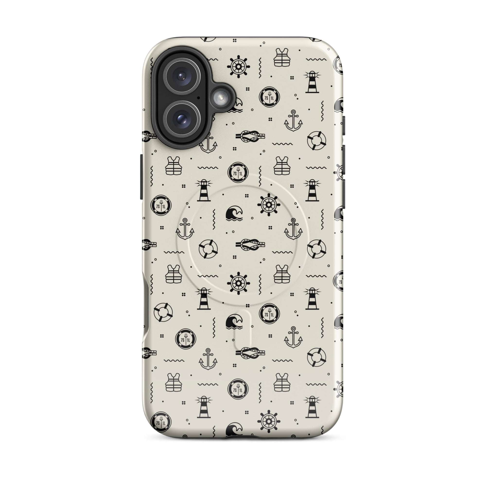 iPhone case with maritime pattern on a beige background