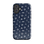 Phone case with nautical pattern on a blue background