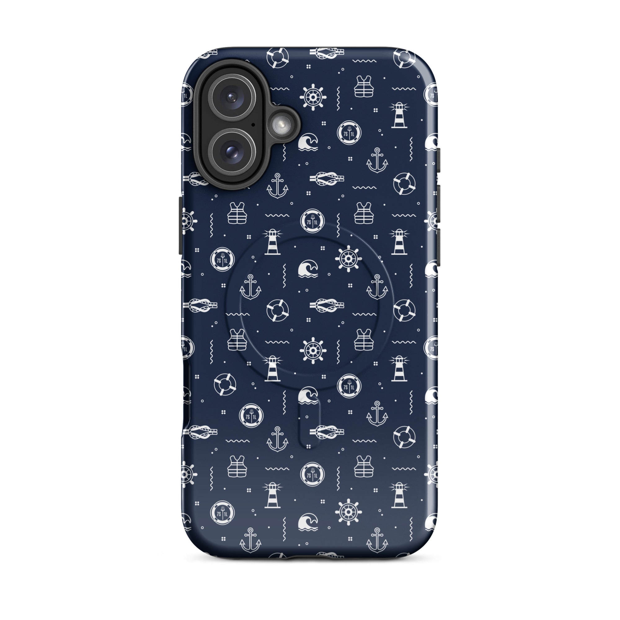 Phone case with nautical pattern on a blue background