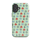 Phone case with nautical pattern featuring baby octopuses, anchors, and baby shark