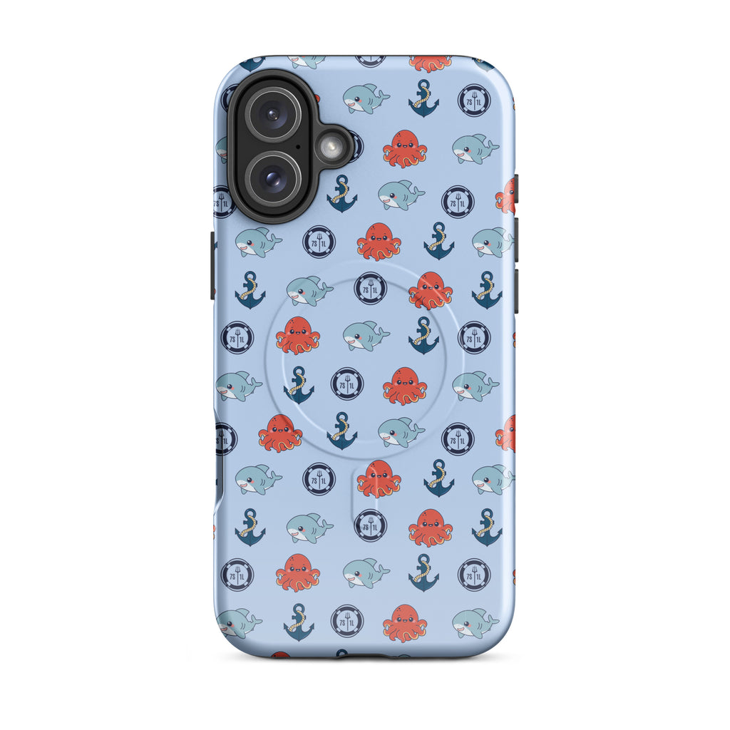 Cute Ocean Party iPhone Case sky blue with baby shark and baby octopus