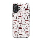 Phone case with red maritime pattern on a white background