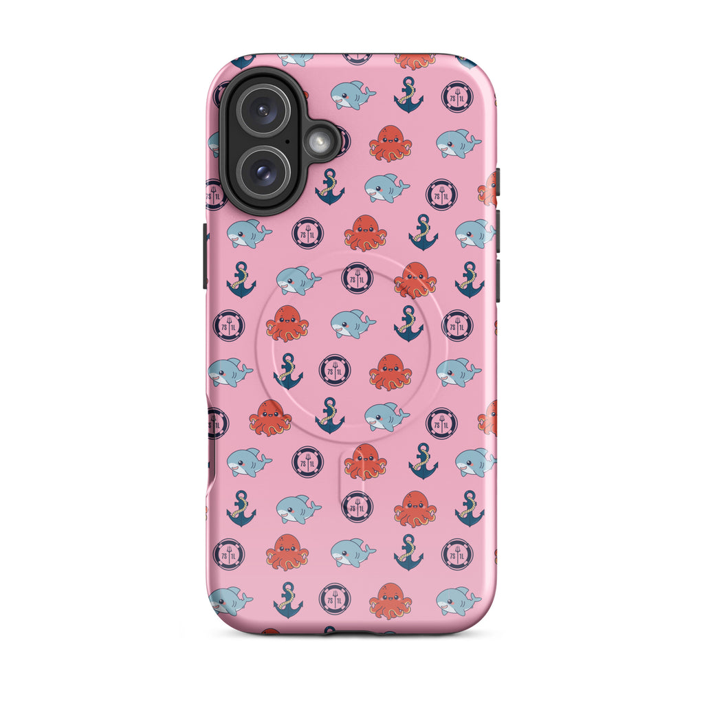 iphone case in pink with baby octopus and baby shark