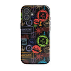 iPhone case with passport stamps and  black background