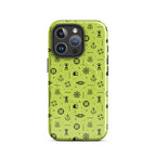 IPhone case with black pattern on a lemon green background