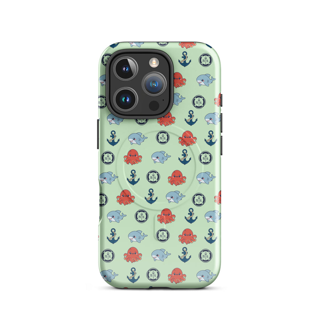 Phone case with nautical pattern featuring baby octopuses, anchors, and baby shark