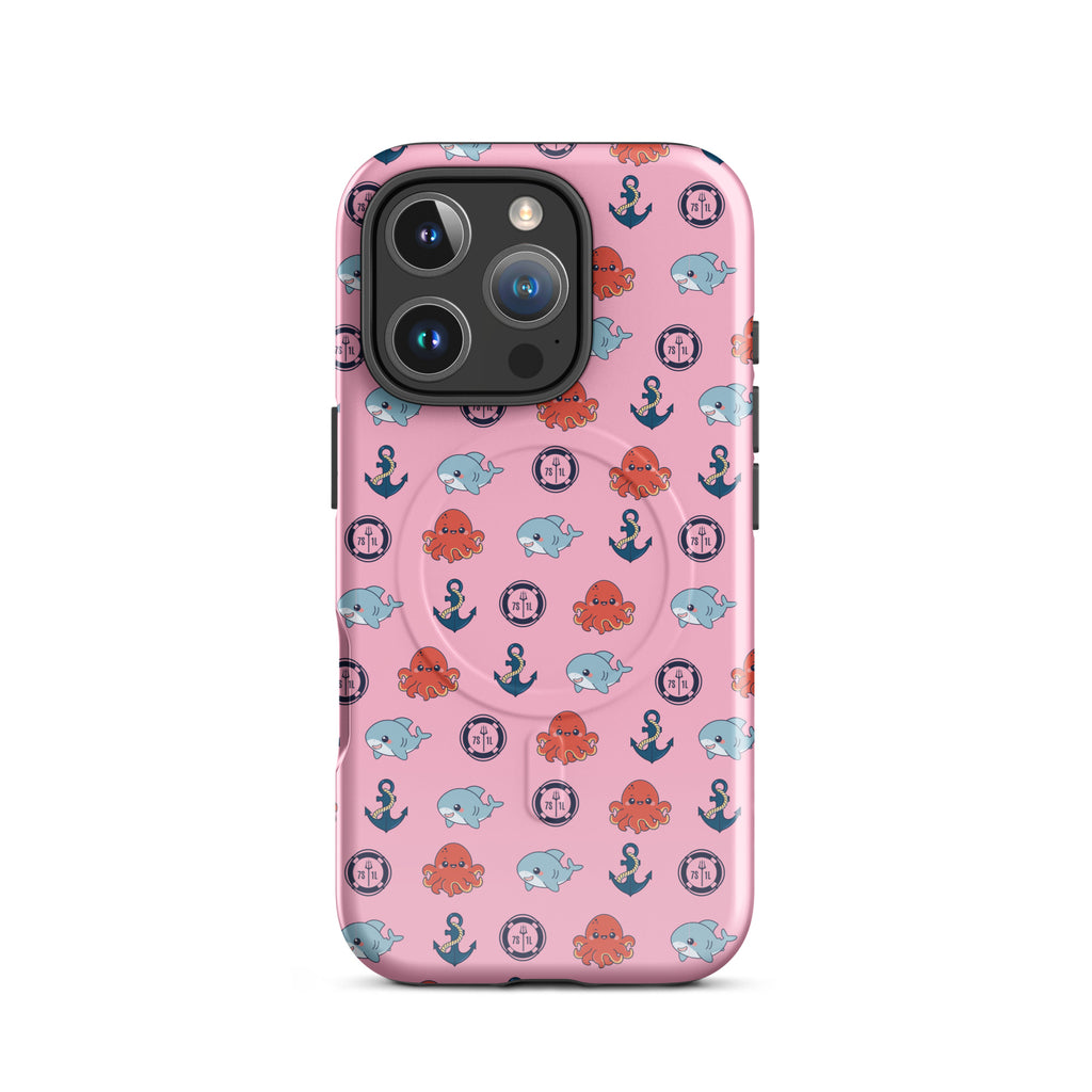 iphone case in pink with baby octopus and baby shark