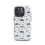 iPhone case with navy lexury nautical pattern on a white background