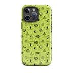 IPhone case with black pattern on a lemon green background
