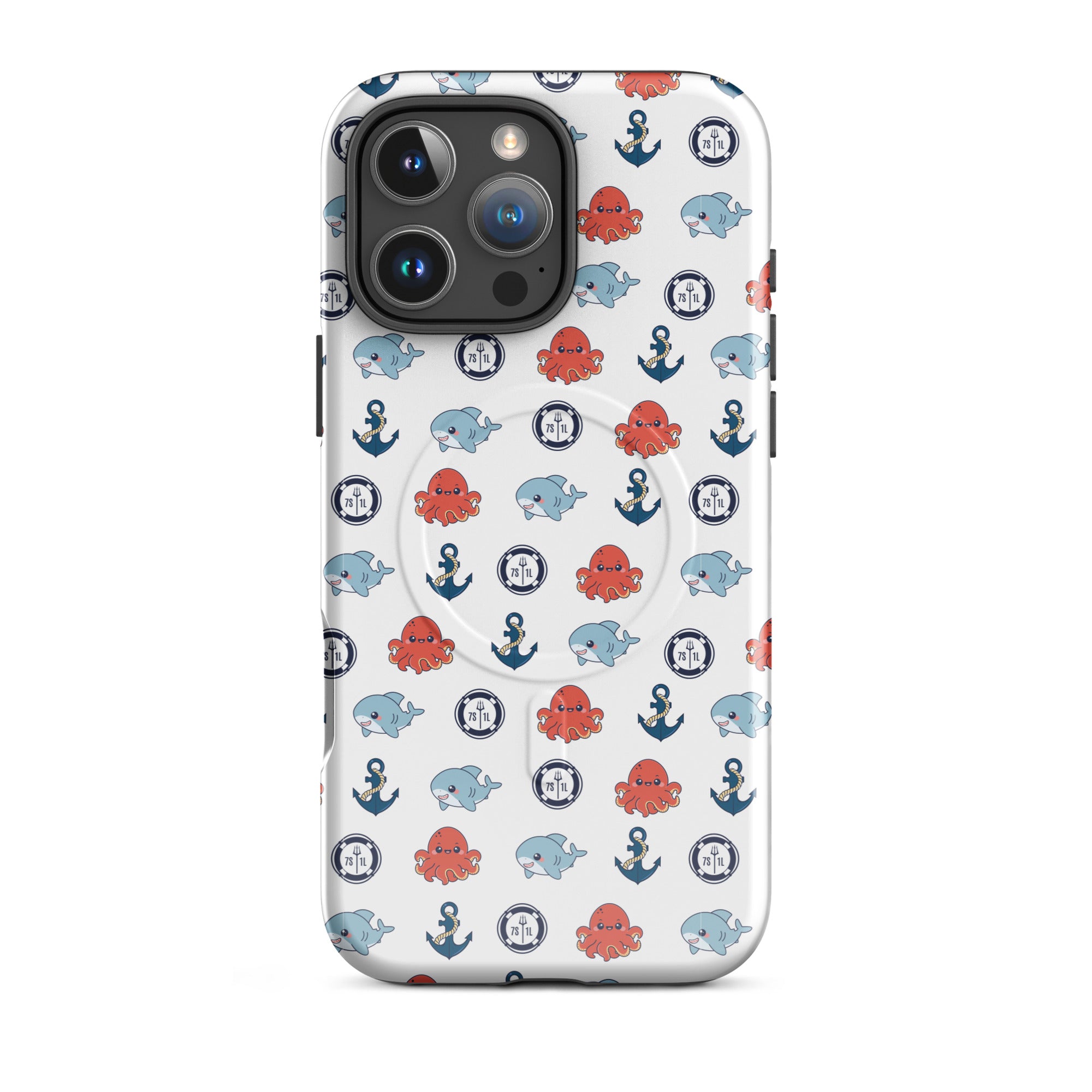 Cute Ocean Party iPhone Case throws playful ocean vibes into your day. With a sweet pattern of baby sharks and baby octopuses, plus some light nautical bits.