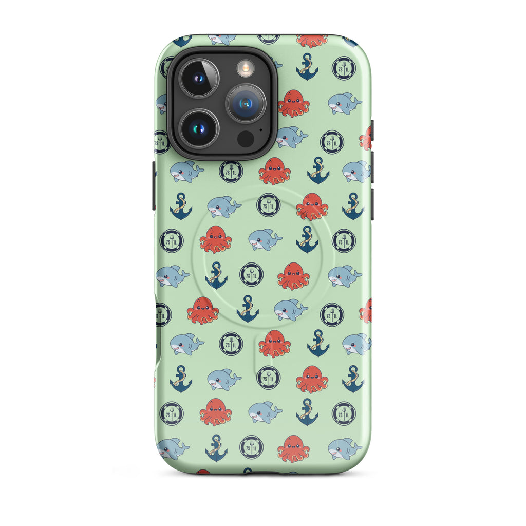 Phone case with nautical pattern featuring baby octopuses, anchors, and baby shark