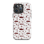 Phone case with red maritime pattern on a white background