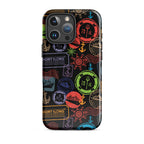 iPhone case with passport stamps and  black background