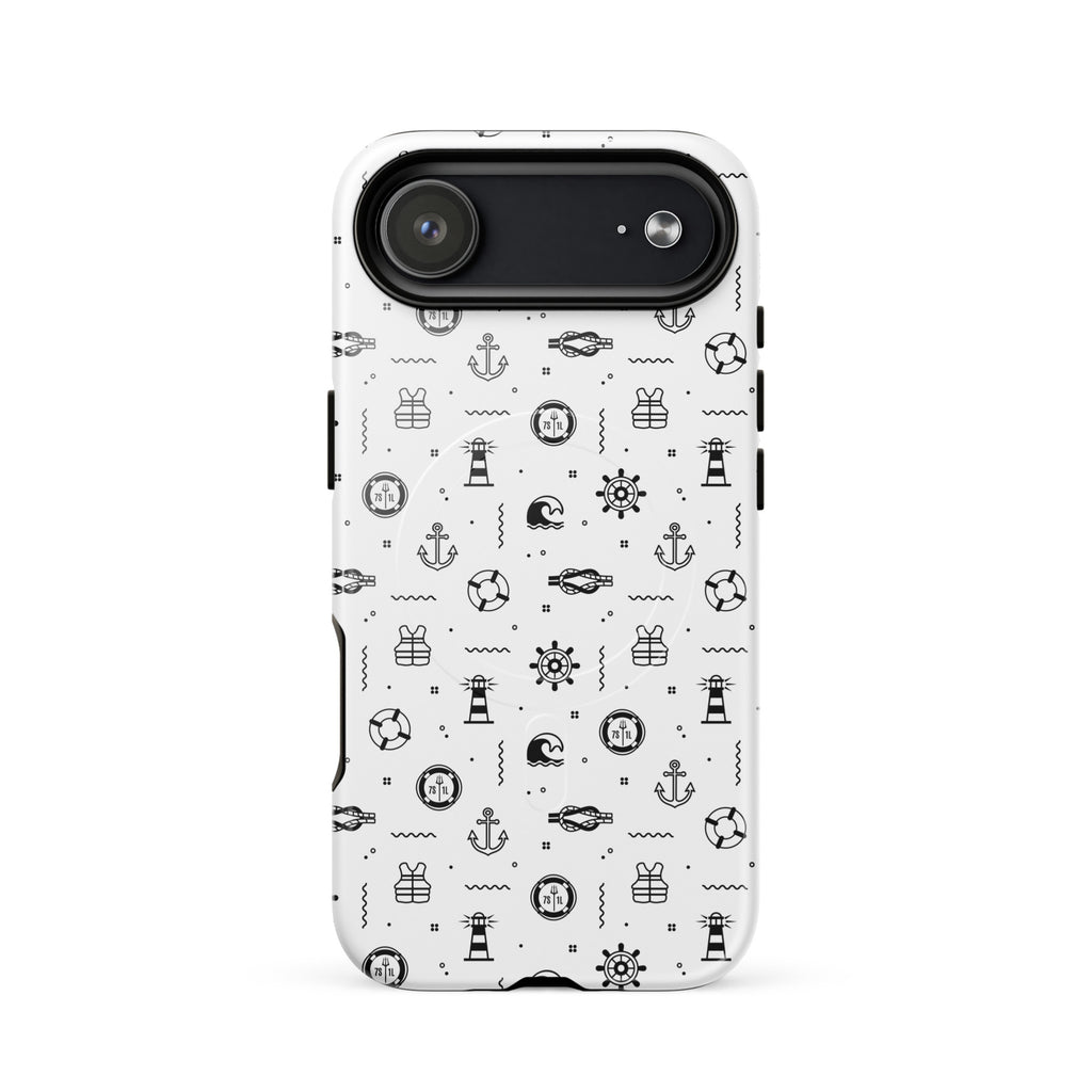 iPhone case in white with black maritime pattern