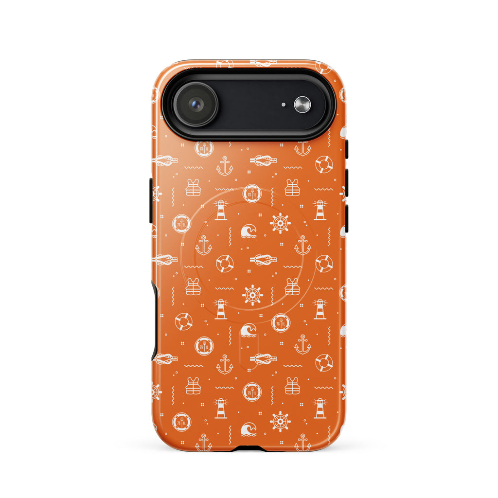 Phone case with maritime pattern on an orange background
