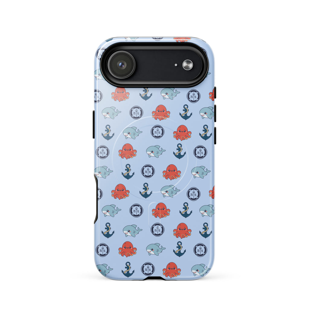 Cute Ocean Party iPhone Case sky blue with baby shark and baby octopus