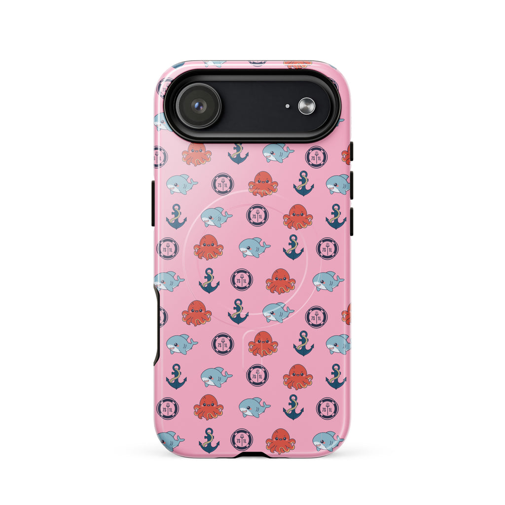 iphone case in pink with baby octopus and baby shark