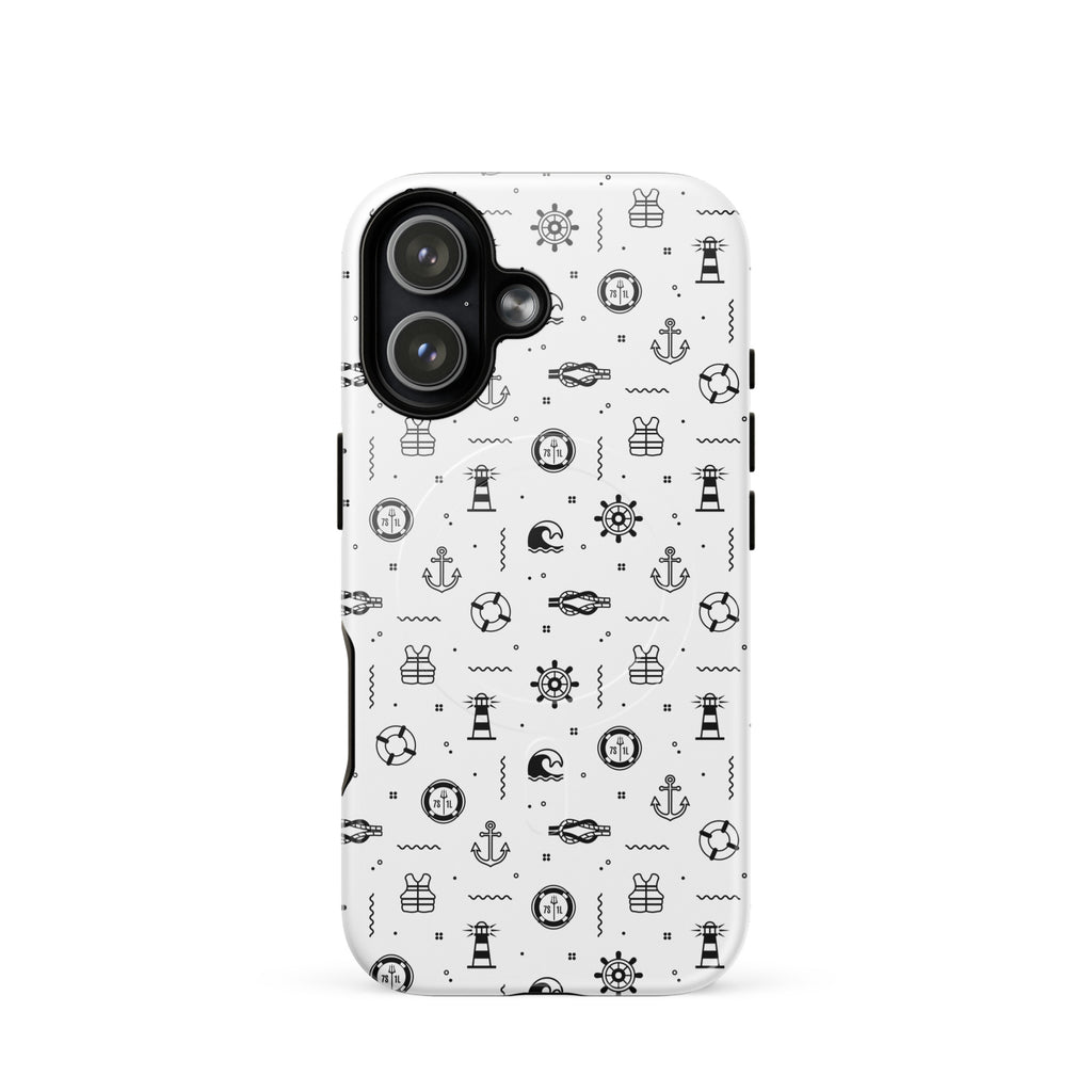 iPhone case in white with black maritime pattern