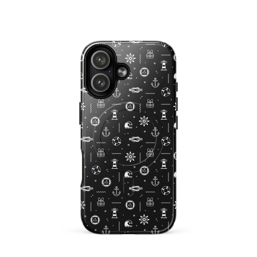 iPhone case with maritime pattern on a black background