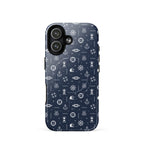 Phone case with nautical pattern on a blue background