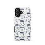 iPhone case with navy lexury nautical pattern on a white background