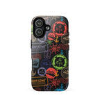 iPhone case with passport stamps and  black background