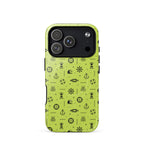 IPhone case with black pattern on a lemon green background