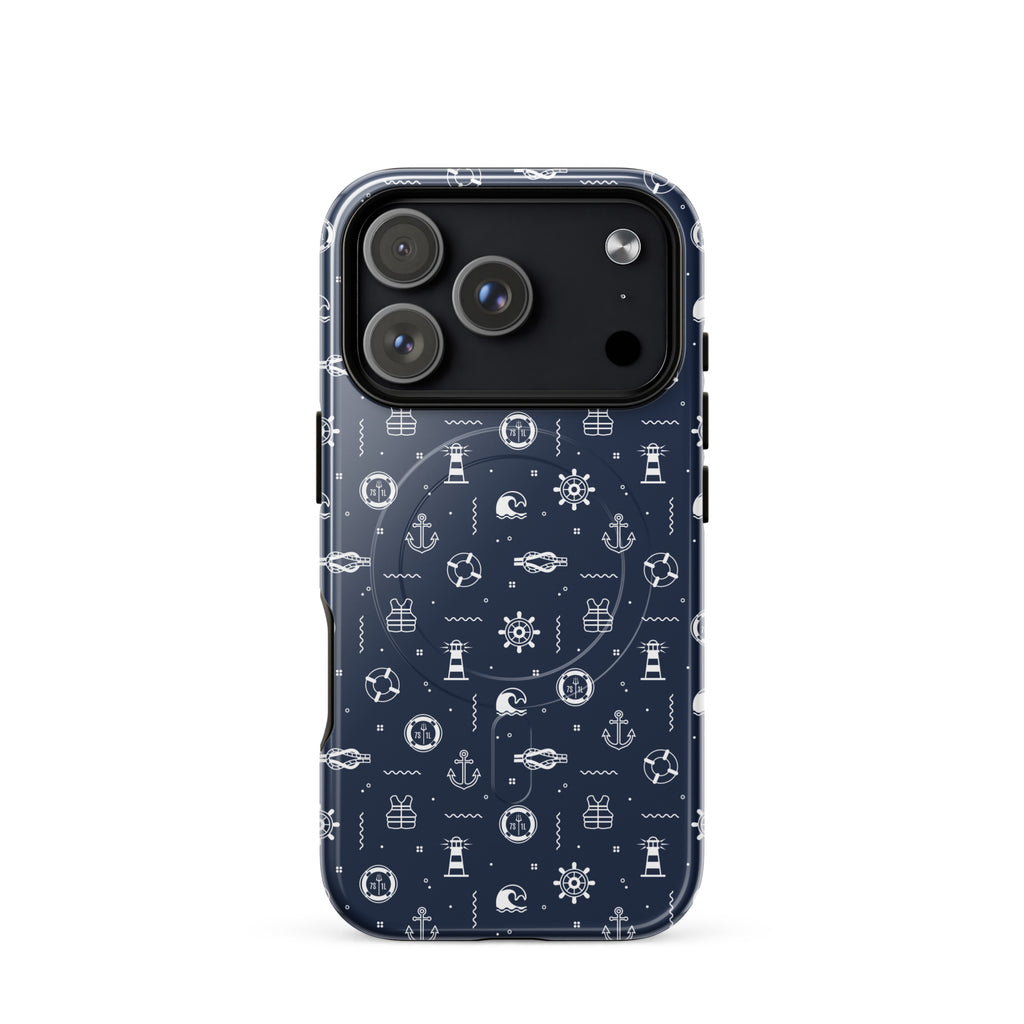Phone case with nautical pattern on a blue background