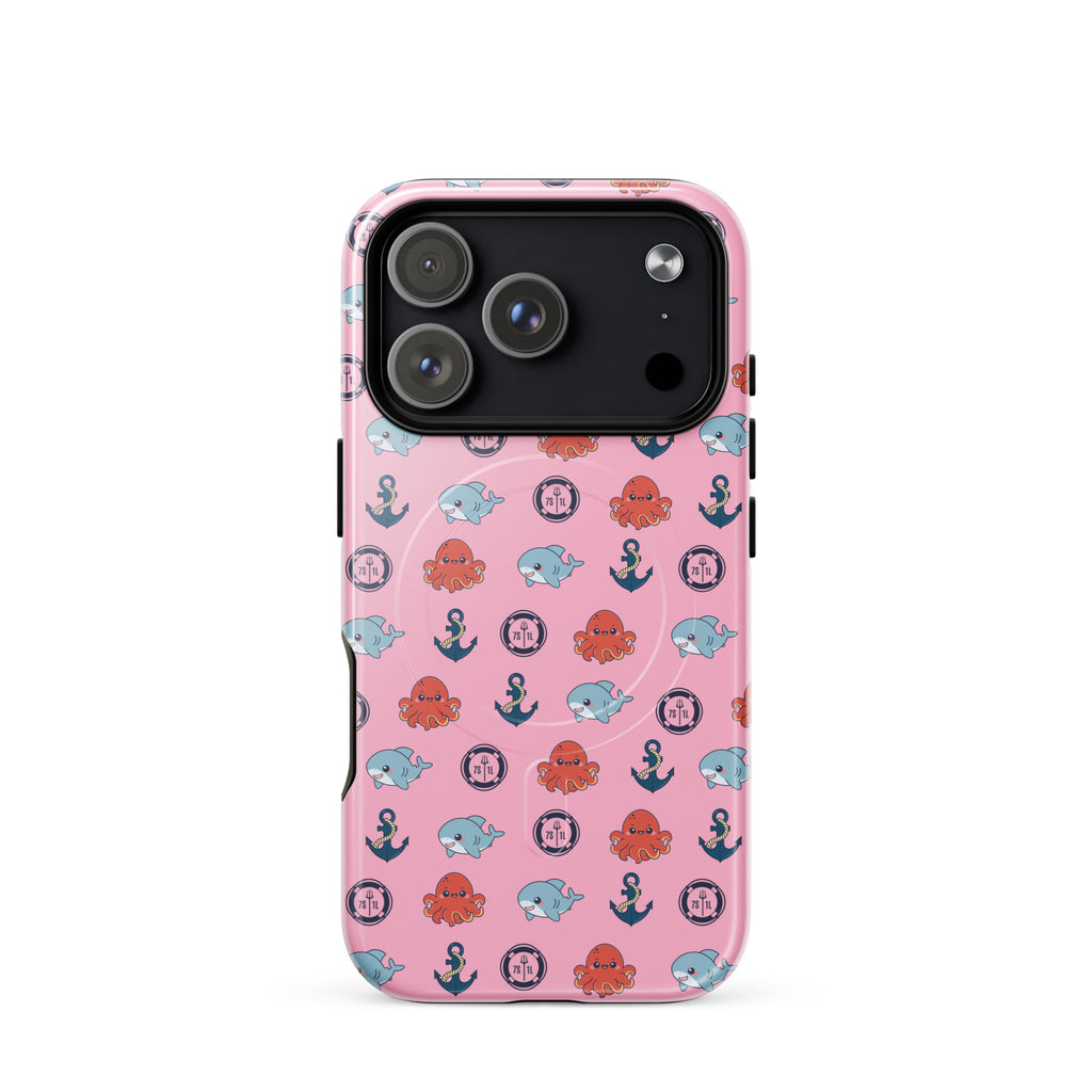 iphone case in pink with baby octopus and baby shark