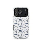 iPhone case with navy lexury nautical pattern on a white background