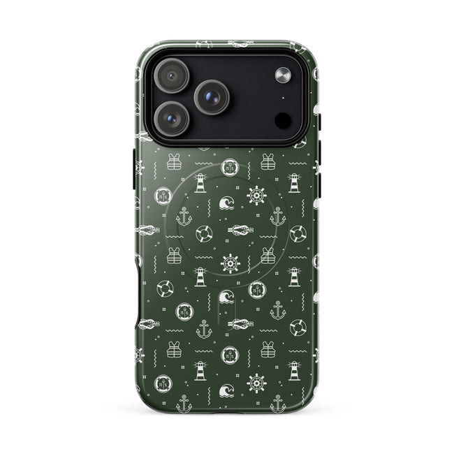 iPhone case with maritime pattern on a green background Hover Image